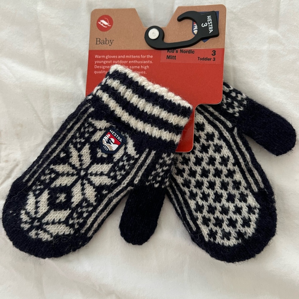 Hestra Baby Nordic Knit Mittens in Black and White Fair Isle